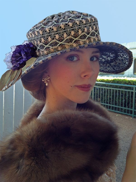 Lizzy wearing the lace wire frame hat View C